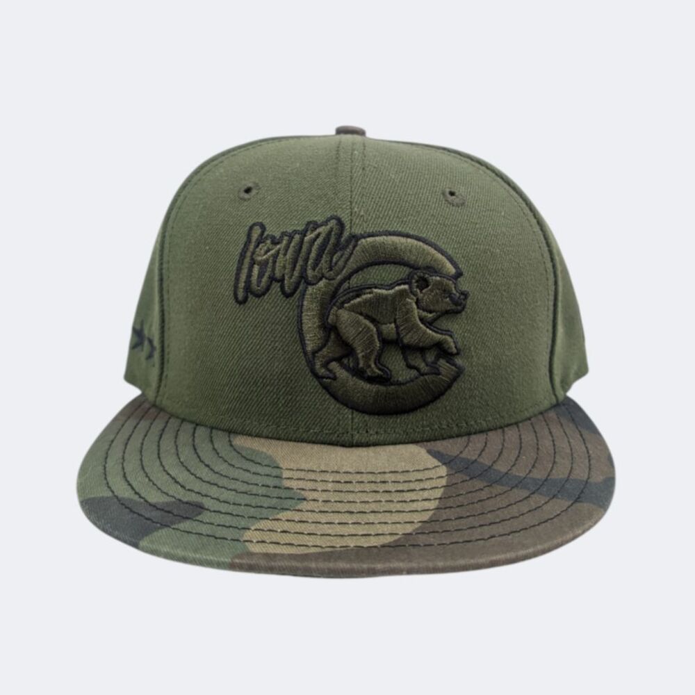 Iowa Cubs New Era 39Thirty Fitted Hat 6 7/8 MiLB Green Camo Armed Forces Day